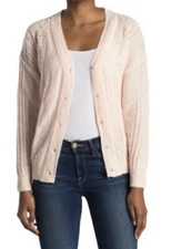 FRNCH Sweater Pink Laeila Pointelle Cardigan Women Sz S NEW NWT N4