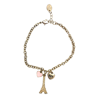 Claires Gold Tone Eiffel Tower BFF Heart Charm Bracelet Claires Gold Tone Eiffel Tower BFF Heart Charm Bracelet