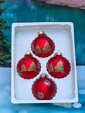 Vintage red 4 round ball Glass glitter Christmas Tree Ornaments