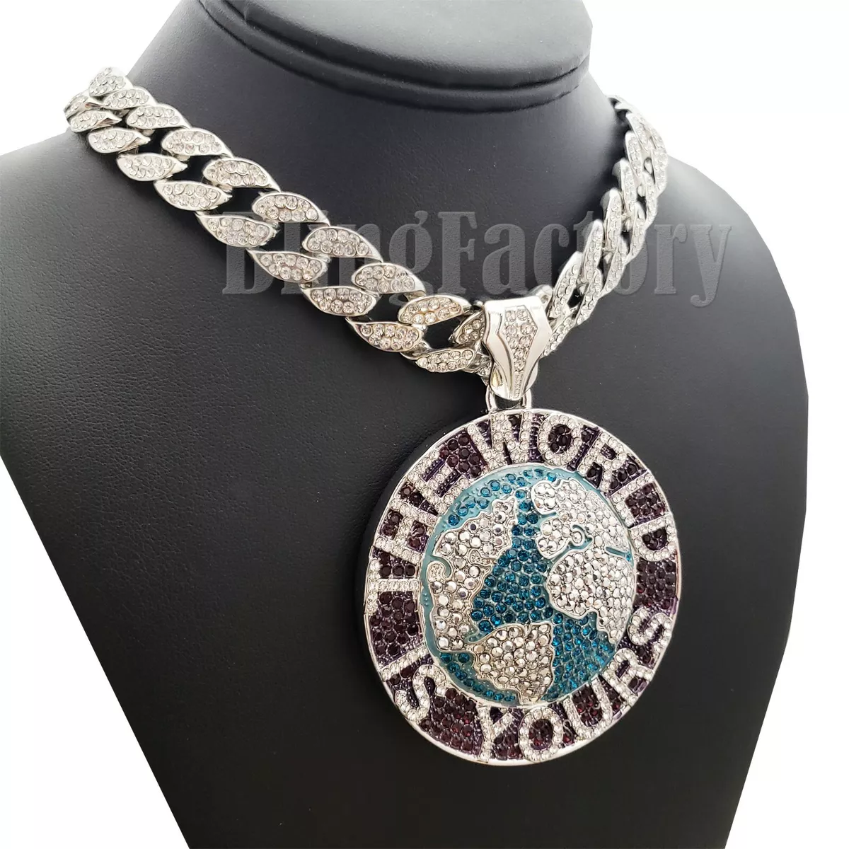 SILVER PT THE WORLD IS YOURS PENDANT 18