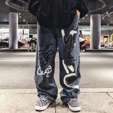Men & Women Straight Cartoon Character Graffiti Jeans Casual Cute Loose Trousers