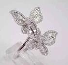 2Ct Baguette Cut Real Moissanite Butterfly Engagement Ring 14K White Gold Plated