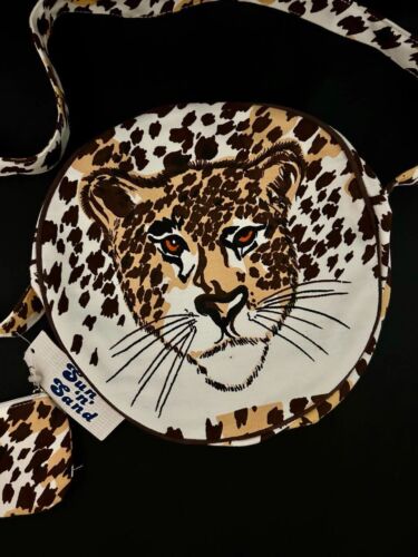 Sun 'N' Sand Round Leopard Canvas Crossbody Bag w/ Coin Purse Made In India 12" - Foto 1 di 8