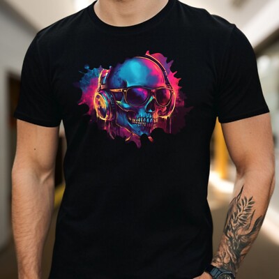 Mens Skull Sunglasses Print Cotton T-Shirt Size XS to 5XL