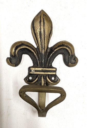 Old French Fleur-De-Lis Lily Flower Brass Coat Hook - Picture 3 of 4