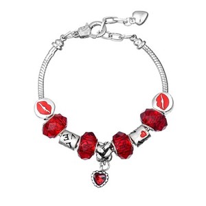 Sterling Silver 925 Plated Red Ruby CZ Murano Heart Bracelet Jewelry Charm Stone - Click1Get2 Offers