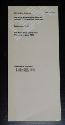 IBM Hardware Maintenance Manual HMM Volume 3 September 1995 Thinkpad 760C 760CD