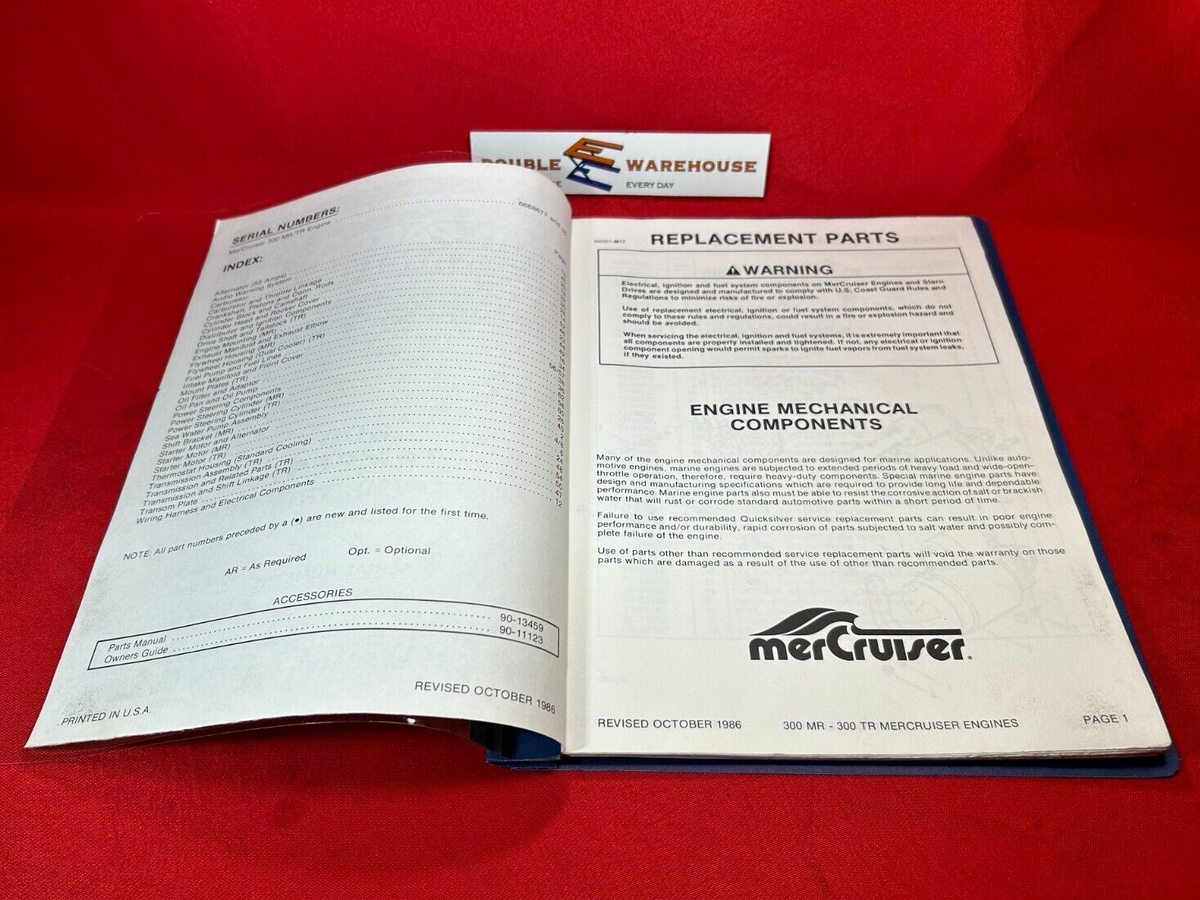 October 1986 MerCruiser Quicksilver Parts Catalog 300 Tempest MR