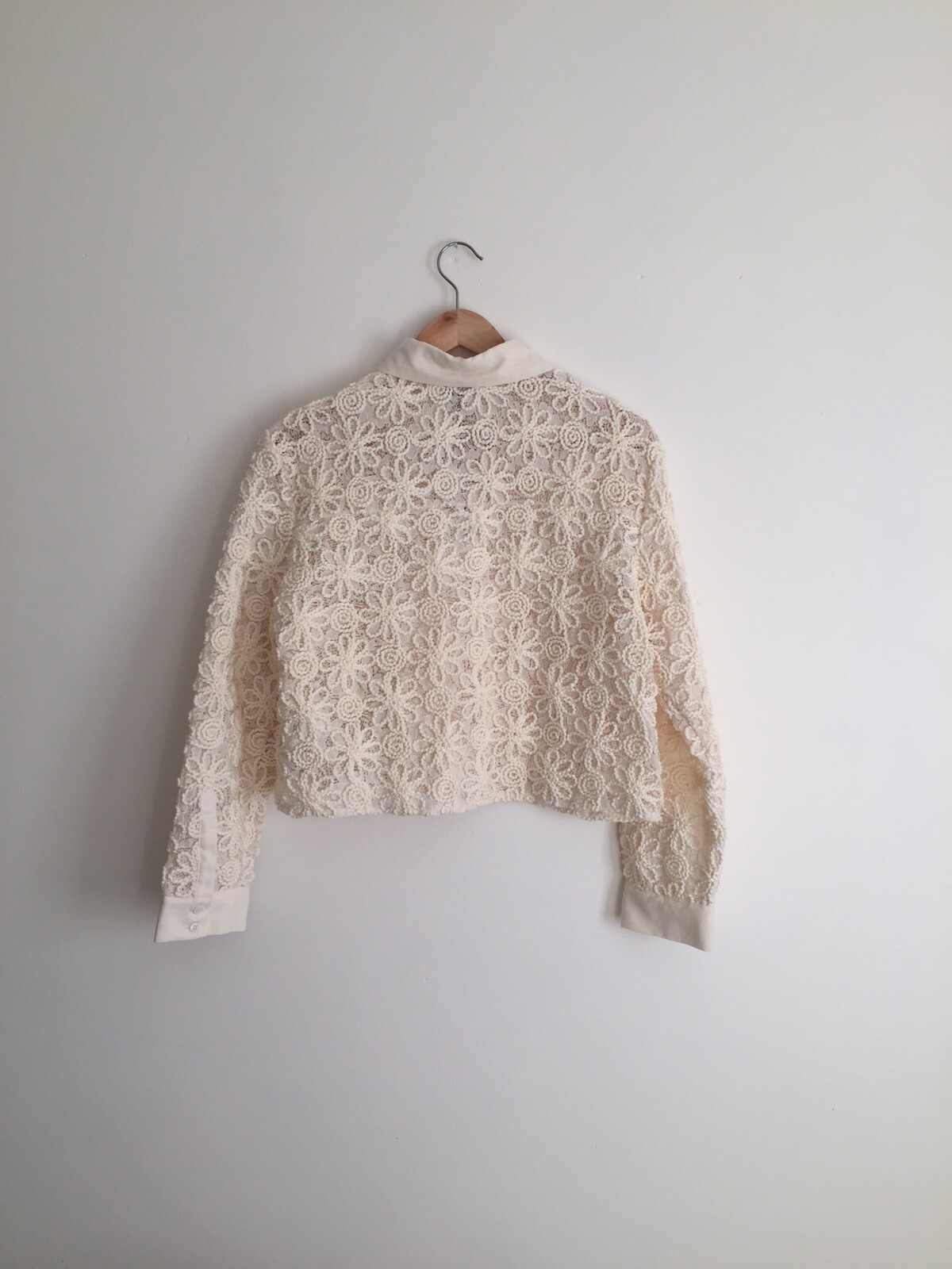 Zara Cream White Lace Cropped Shirt With Floral Embroidery Size M BNWT