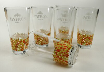 6 Patron Tequila Paloma Design orange gelbe Sprenkel Acrylglas Longdrink 9503