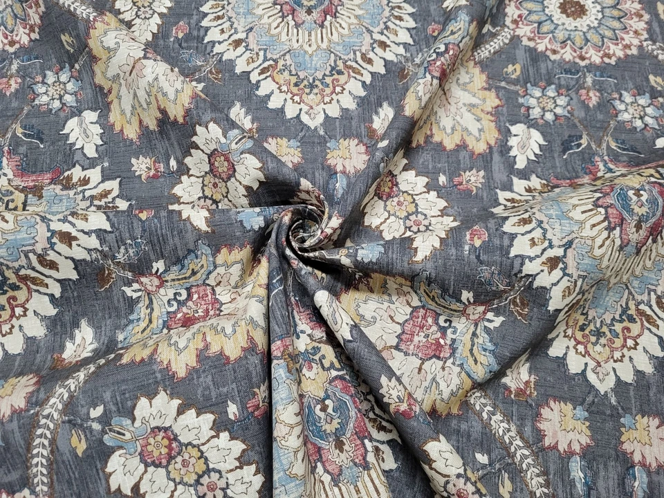 Waverly CASTLEFORD SMOKE Charcoal Blue Floral Multipurpose Drapery Uph Fabric - Image 4 of 4