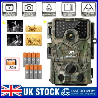 USOGOOD Cámara de sendero de vida silvestre de 32 GB 4K 36 MP, cámara de caza de movimiento al aire libre