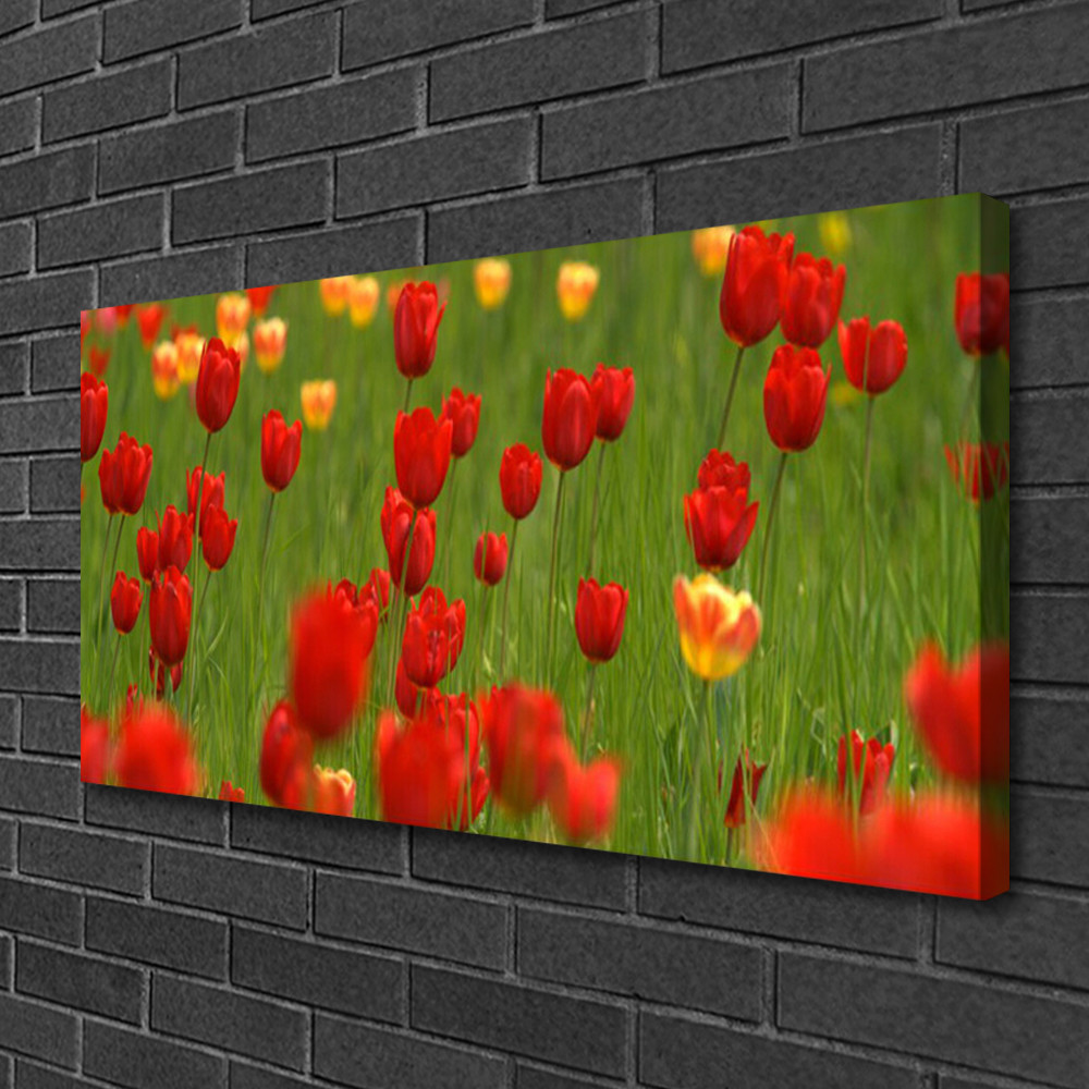 Tableau tulipes impression sur toile 100x50 cm panoramique nature pour salon