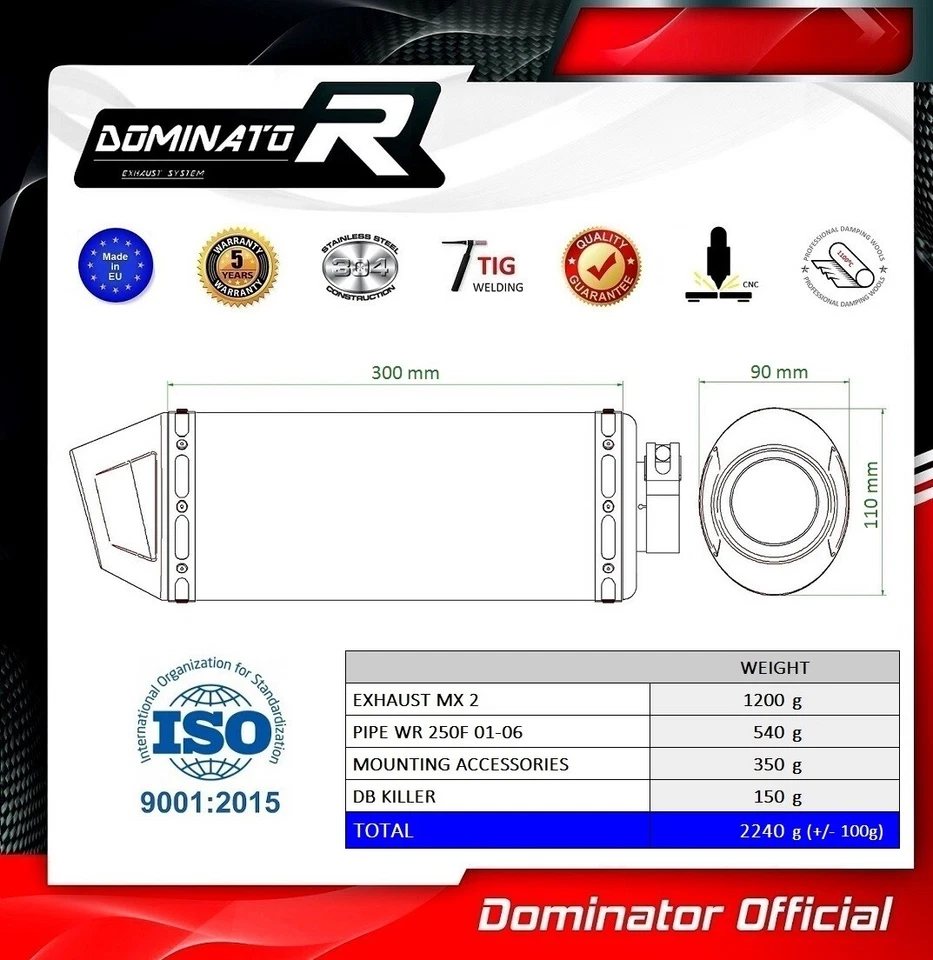 Silenciador silenciador escape WR 250 F MX2 Dominator Racing 2004 2005 2006 Foto 4 de 4