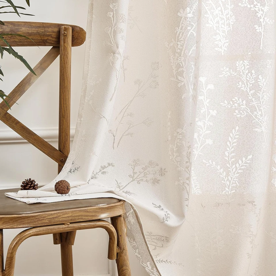 Cortina Boho Transparente 84 Pulgadas Largo Encaje Cortinas Occidentales para Sala de Estar 2 Paneles Foto 3 de 4