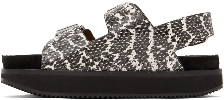Isabel Marant Black Ophie Exotic Sandals - Black/White Snake-embossed Leather - Image 3 of 4