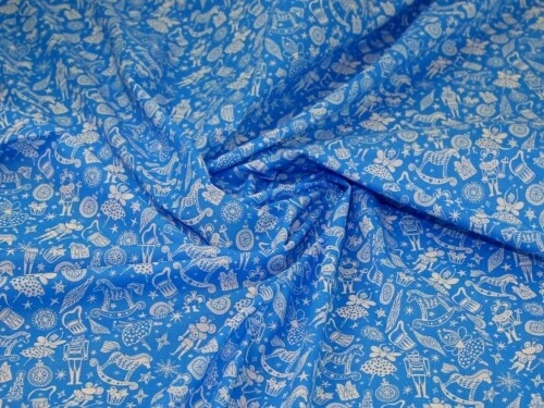 Minerva Printed Polycotton Fabric Blue - per metre