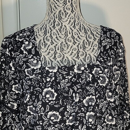 ADRIENNE VITADINI Floral Print Peasant Blouse Square Neck Top Bohemian Style XL - Picture 2 of 10