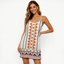 Lulus ∧.E.L.Y. Los Angeles Aztec Embroidered Adj Straps Lined Boho Mini Dress S
