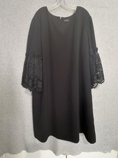 Tahari Arthur S. Levine Dress Womens 3X Black Crochet Bell Sleeve Shift Lined