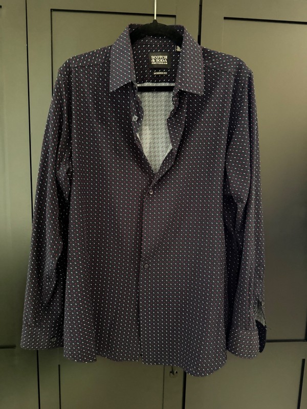 Scotch & Soda Amsterdam Mens 16.5 42 Dress Shirt Navy Red White Modern Fit 
