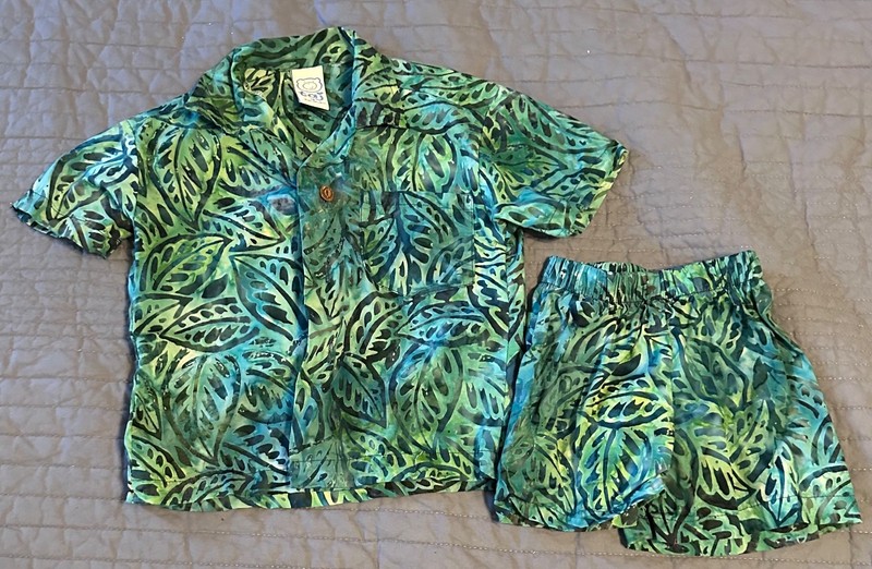 Taj Aloha shirt and shorts outfit set Boys 2t green leaves design