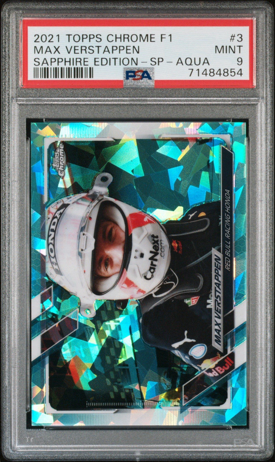 2021 Topps Chrome Sapphire F1 Max Verstappen Aqua /99 #3 IV SP Variation PSA 9