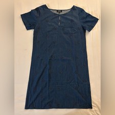 A.P.C. Women’s Denim Floral Eyelet Mini Shift Dress Size Large 100% Cotton