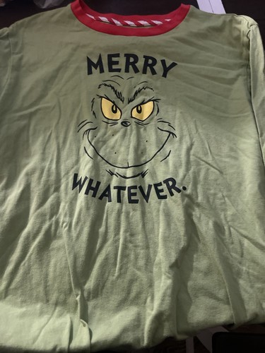 Grinch Men's Christmas Pajama Top M Green Red Merry Whatever Dr. Seuss