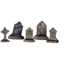 Set of 5 Gray  Black Spooky Tombstones - Ideal for Halloween Parties
