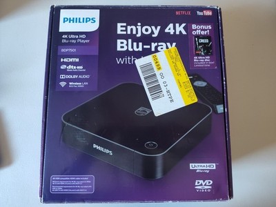 Philips BDP7501 4K Ultra HD Blu-Ray & DVD Player W/ Remote In Box W/ HDMI Cable