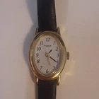 Timex Women’s Vintage Dress Quartz Analog Oval Gold Tone Black Leather Strap