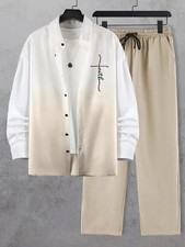 Men's Outfit 2 Piece Set LONG Sleeve Shirt Pants Suit 2XL BIG Jesus Christ