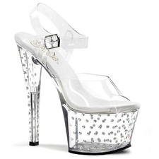 Pleaser Rhinestone Platform Ankle Strap High Heels Stardust 708