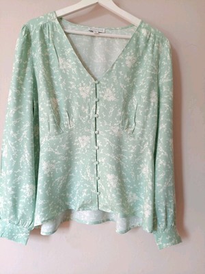 Ladies Warehouse Green Floral Spring Print  Shirt Size 16 