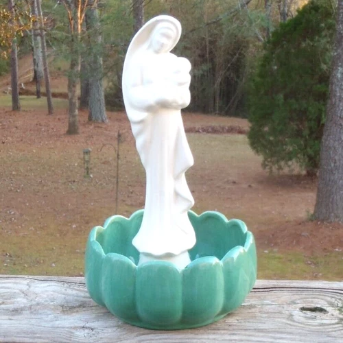 Vintage Haeger Pottery White & Green Figural Madonna & Child 10.25" PLANTER DISH