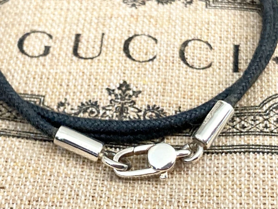Collar Gargantilla Cuero Gucci Negro Plata 45.5cm SIN CAJA Foto 3 de 4