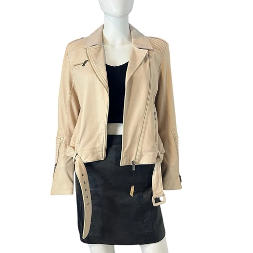 OFF WHITE Giacca in pelle AS by DF Off White panna morbida stile moto taglia small