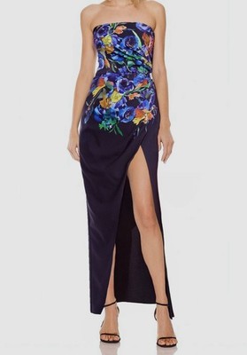 badgley mischka blue floral dress Jewel Brielle Strapless Printed Gown, Size: 16 Size:36 x 32