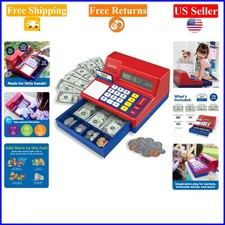 Pretend  Play Calculator Cash Register Toy for Kids, Blue  Red, Educational