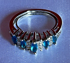Vintage Sterling Silver .925 Marquis Cut Blue Topaz Ring Size 5.5 Marked "NV" J1