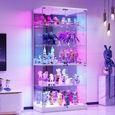 5 Tier Glass Display Cabinet with RGB Lights Lockable Curio Cabinet Display