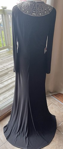 Ieena For Mac Duggal RARE Black Beaded Collar Long Sleeve Jersey Gown Size14 NWT - Picture 14 of 23