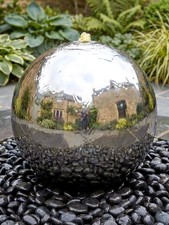 Image of Solar 45cm Stainless Steel Ball Sphere Water Feature Fountain & LED Lights