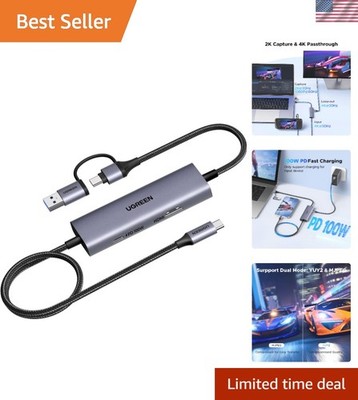 Durable USB 3.0 Video Capture Card with 4K Output & 100W PD Charging Capability