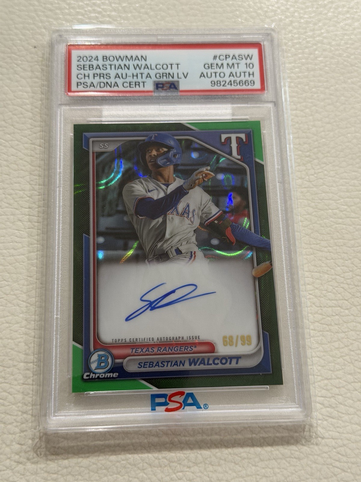 2024 Bowman - Chrome Prospect Auto Sebastian Walcott #CPA-SW Green Lava /99