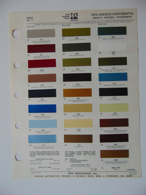Original 1975 Ditzler Lincoln Paint Chips Sheet - Mark IV, Versailles,Pantera
