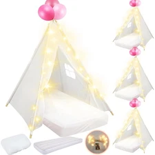 4 Pack Teepee Tent for Kids Slumber Party with Mattress,Fitted Sheet,Light St...