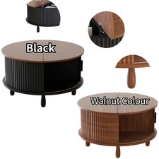Round Lift Up Coffee Table w/ Storage Sliding Cabinet Door Drum Center Table