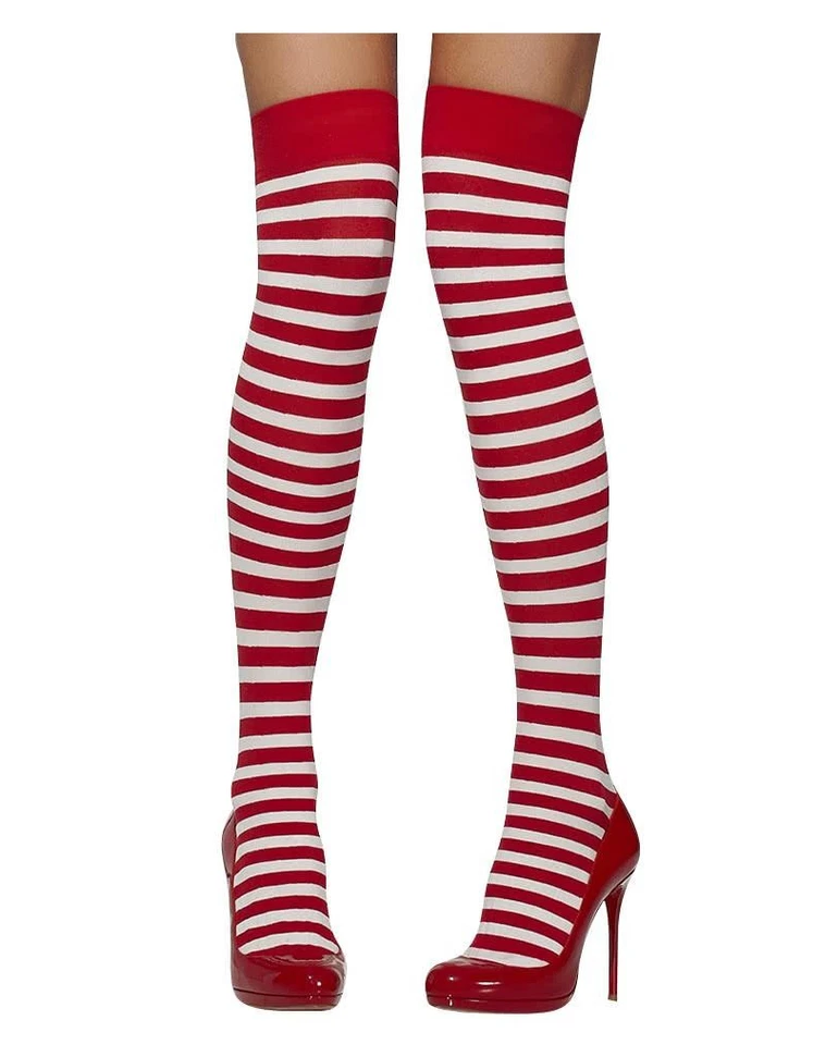 Leg Avenue blickdichte, gestreifte Overknee-/Oberschenkelstrümpfe aus Nylon - Bild 1 von 1